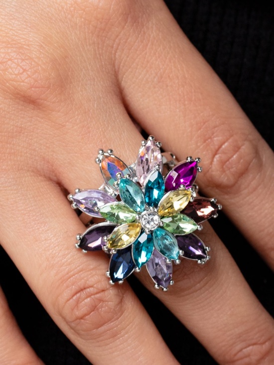 Jewelry - Multicolor Crystal Flower stretch band  Ring - Women Jewelry Fits sizes 5-9